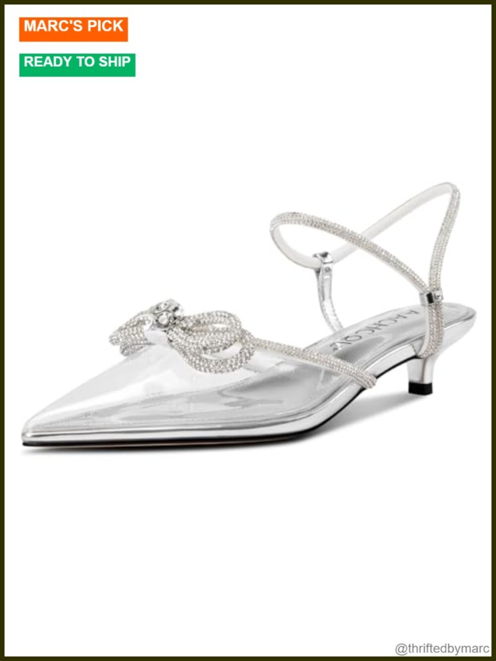 Kitten Heels Rhinestone Bow Pointed Toe Low Heel